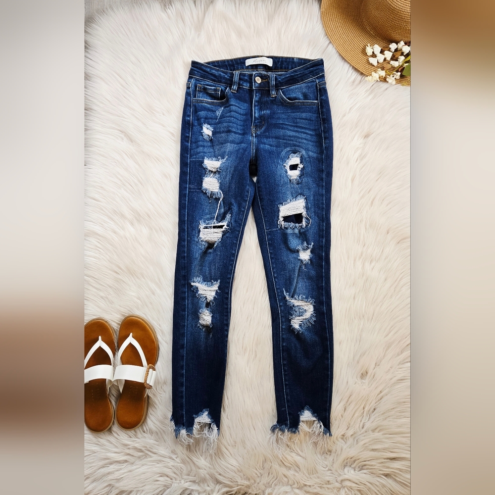 KanCan Dark Wash Distressed Women’s Jeans - Blue